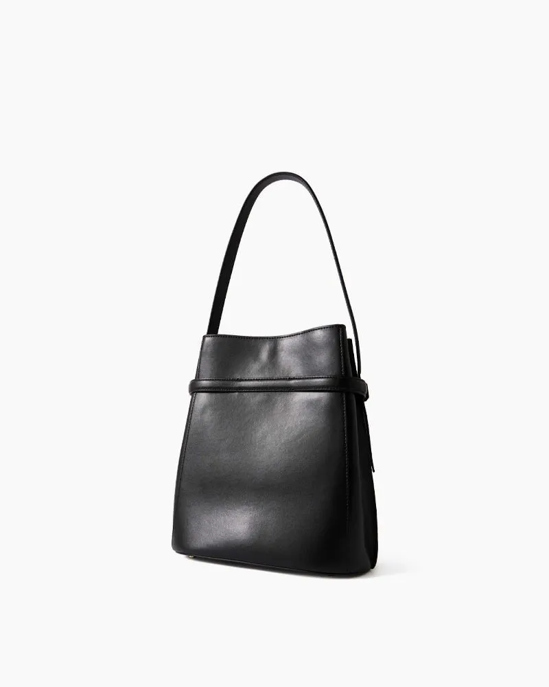Black Leather Tote Structured Leather Shoulder Bag sold by Larosa product image thumbnail 3