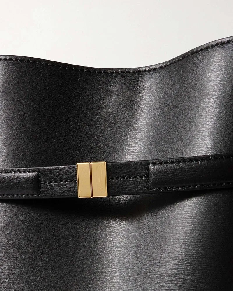 Black Leather Tote Structured Leather Shoulder Bag sold by Larosa product image thumbnail 4