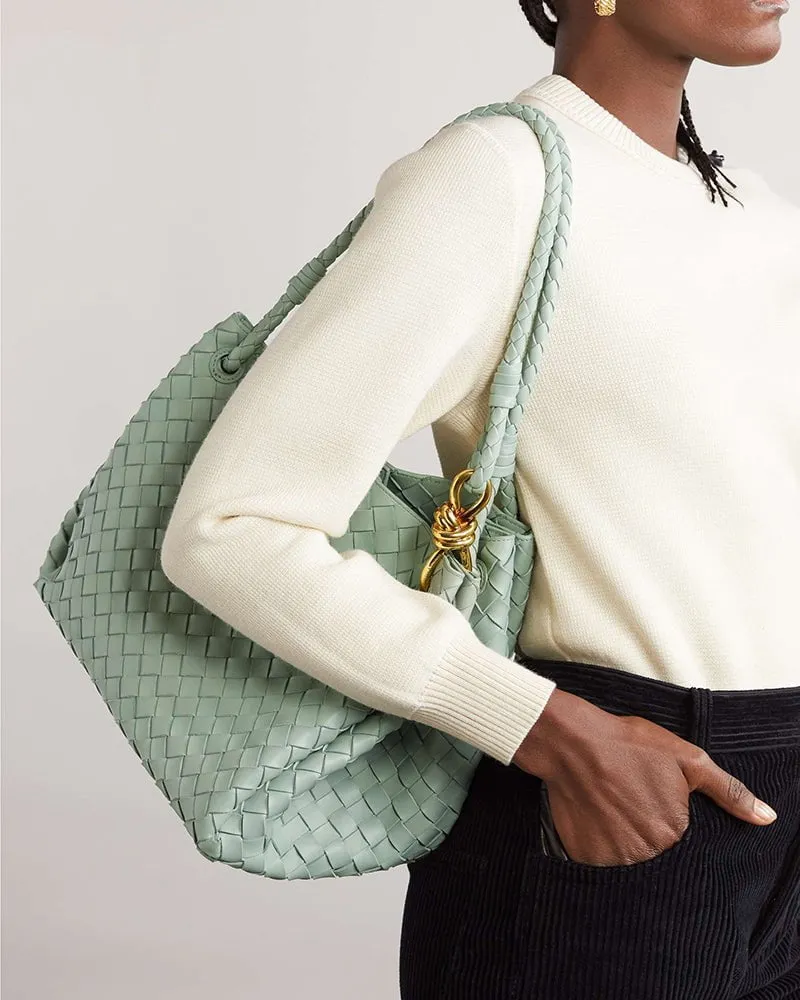 Woven Gold Knot Leather Tote Shoulder Bag sold by Larosa