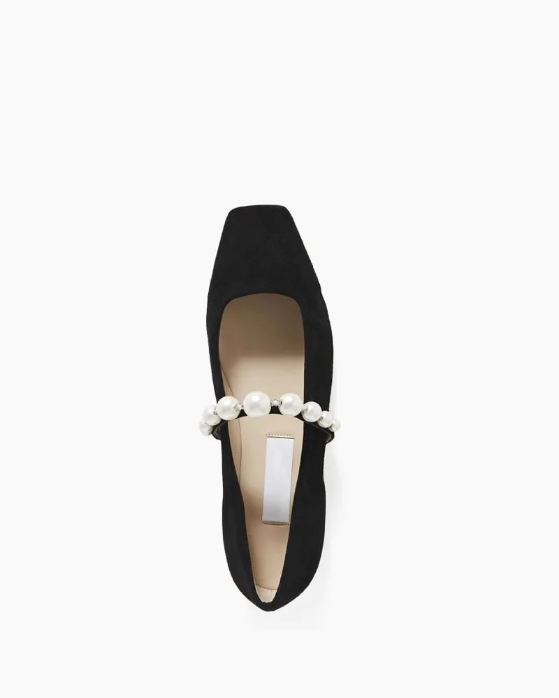 Black Suede Pearl Embellished Strap Mary Jane Flats sold by Larosa product image thumbnail 5