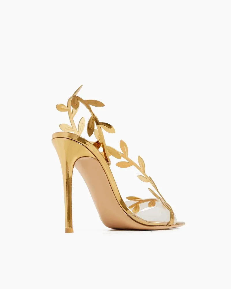 Gold Leaf Stiletto Heels Transparent Straps Sandals sold by Larosa product image thumbnail 2
