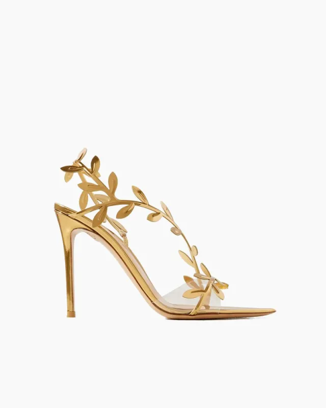 Gold Leaf Stiletto Heels Transparent Straps Sandals sold by Larosa
