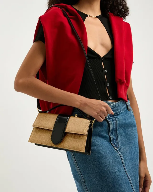 Tan Straw Texture Woven Top Handle Bag sold by Larosa