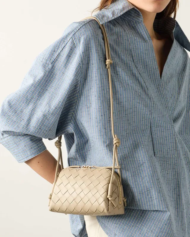 Woven Gold Zipper Closure Leather Crossbody Bag sold by Larosa