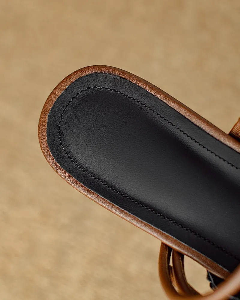 Woven Knotted Strap Block Heel Slip-On Sandals sold by Larosa product image thumbnail 3