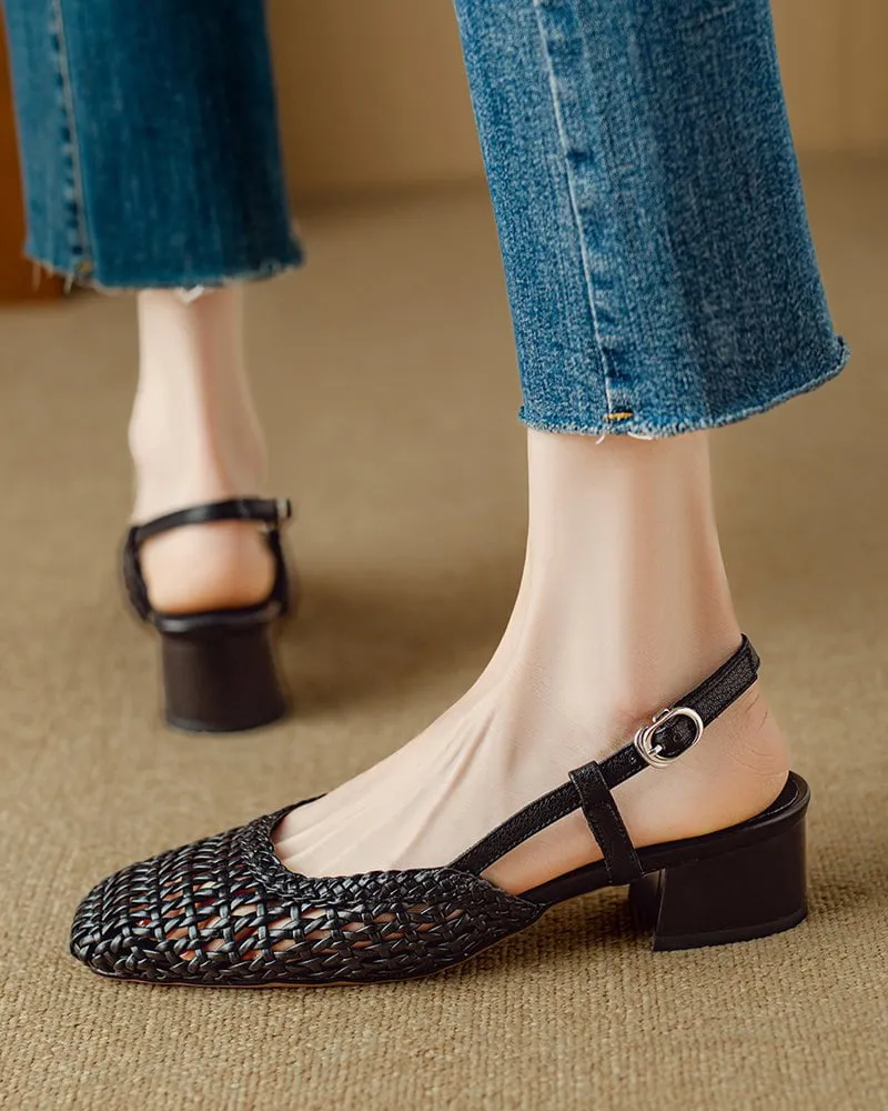 Woven Buckle Strap Slingback Chunky Heel Sandals sold by Larosa product image thumbnail 4