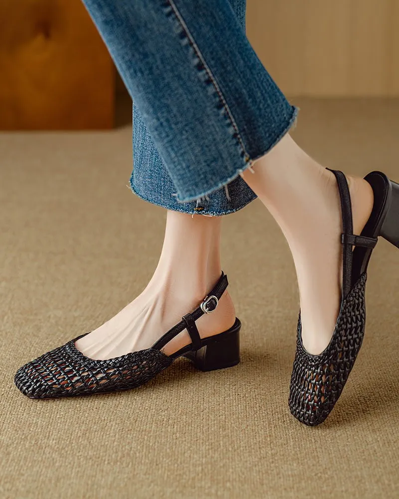 Woven Buckle Strap Slingback Chunky Heel Sandals sold by Larosa product image thumbnail 5