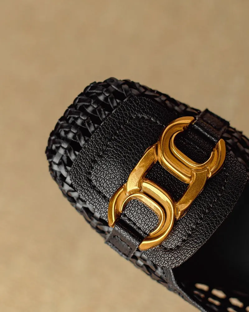 Woven Chic Buckle Comfortable Block Heel Flat Loafers sold by Larosa product image thumbnail 2