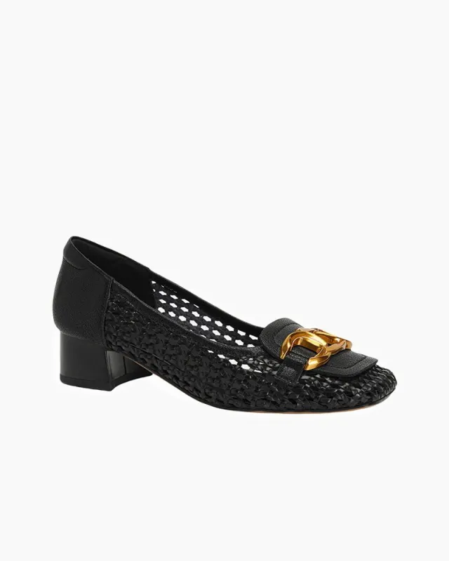 Woven Chic Buckle Comfortable Block Heel Flat Loafers sold by Larosa