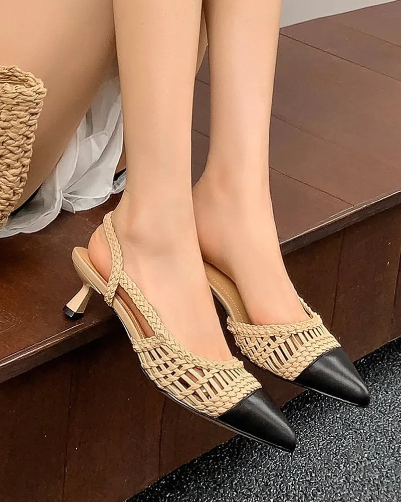 Woven Rattan Mesh Design Slingback Kitten Heel Sandals sold by Larosa product image thumbnail 4