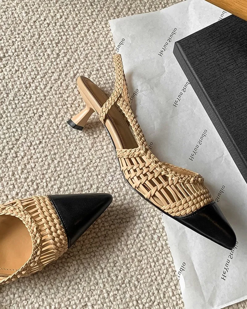 Woven Rattan Mesh Design Slingback Kitten Heel Sandals sold by Larosa product image thumbnail 3