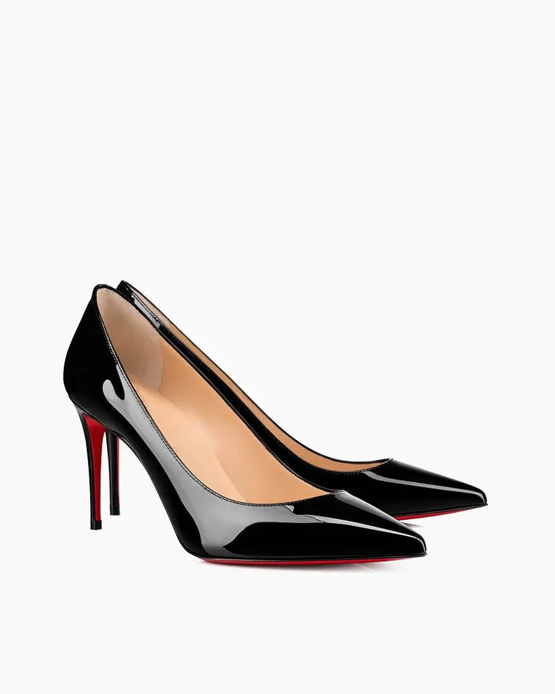 Kate Series - 80 mm Pumps - Luxurious Red Bottom Black Patent Leather Stiletto Heels sold by Larosa product image thumbnail 2