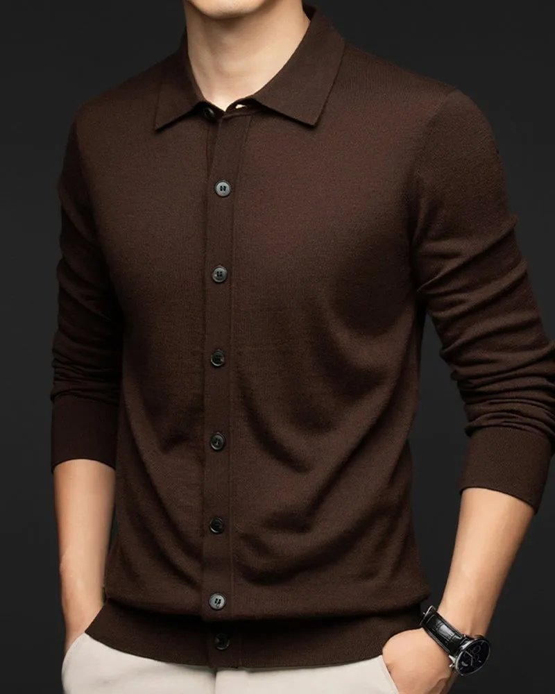 Men's 100% Wool Lapel Single-breasted Long Sleeve Cardigan sold by Larosa product image thumbnail 2