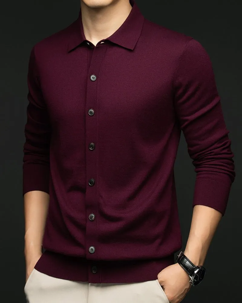 Men's 100% Wool Lapel Single-breasted Long Sleeve Cardigan sold by Larosa product image thumbnail 5
