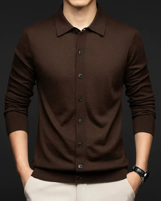 Men's 100% Wool Lapel Single-breasted Long Sleeve Cardigan sold by Larosa