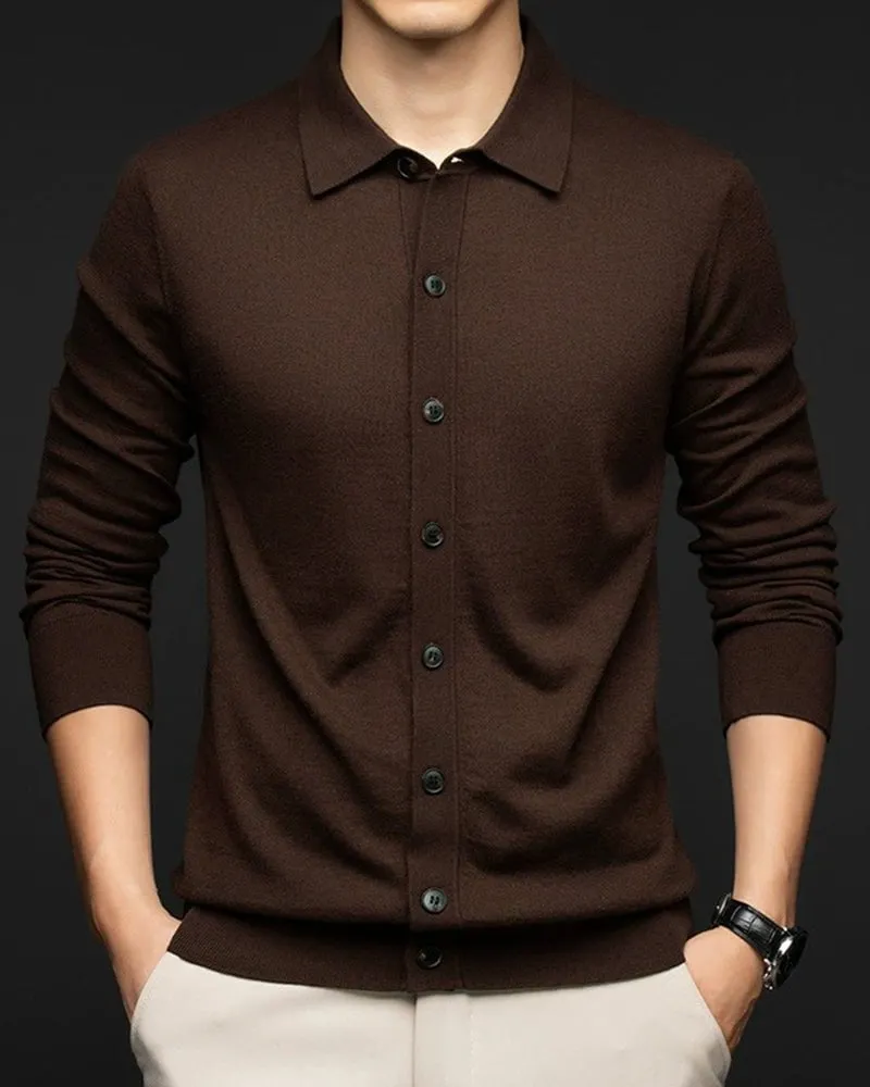 Men's 100% Wool Lapel Single-breasted Long Sleeve Cardigan sold by Larosa