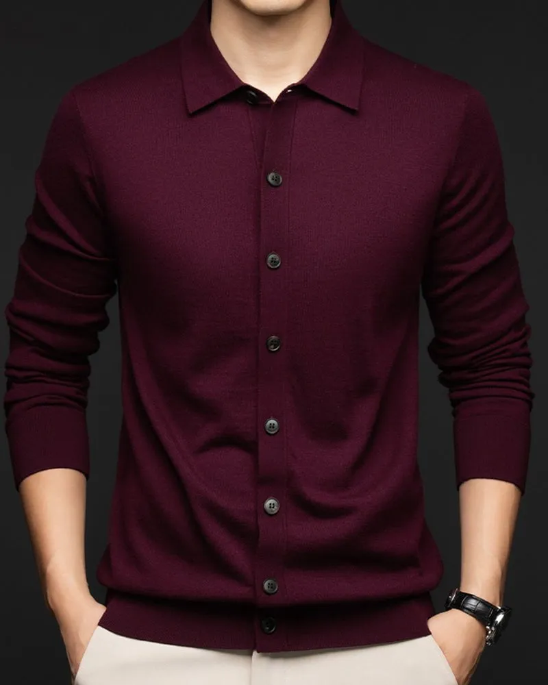 Men's 100% Wool Lapel Single-breasted Long Sleeve Cardigan sold by Larosa product image thumbnail 4