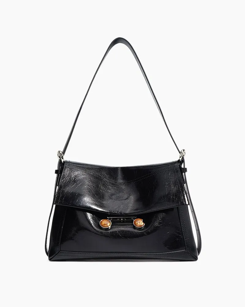 Black Leather Extra Large Soft Tote Shoulder Bag sold by Larosa