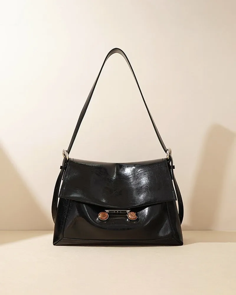 Black Leather Extra Large Soft Tote Shoulder Bag sold by Larosa product image thumbnail 2