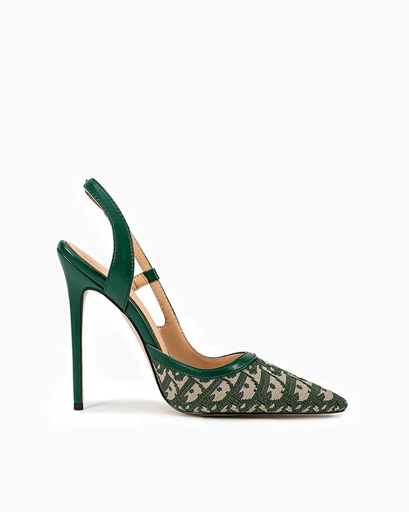 Green Print Pointed Toe Slingback High Heel Pumps sold by Larosa product image thumbnail 2