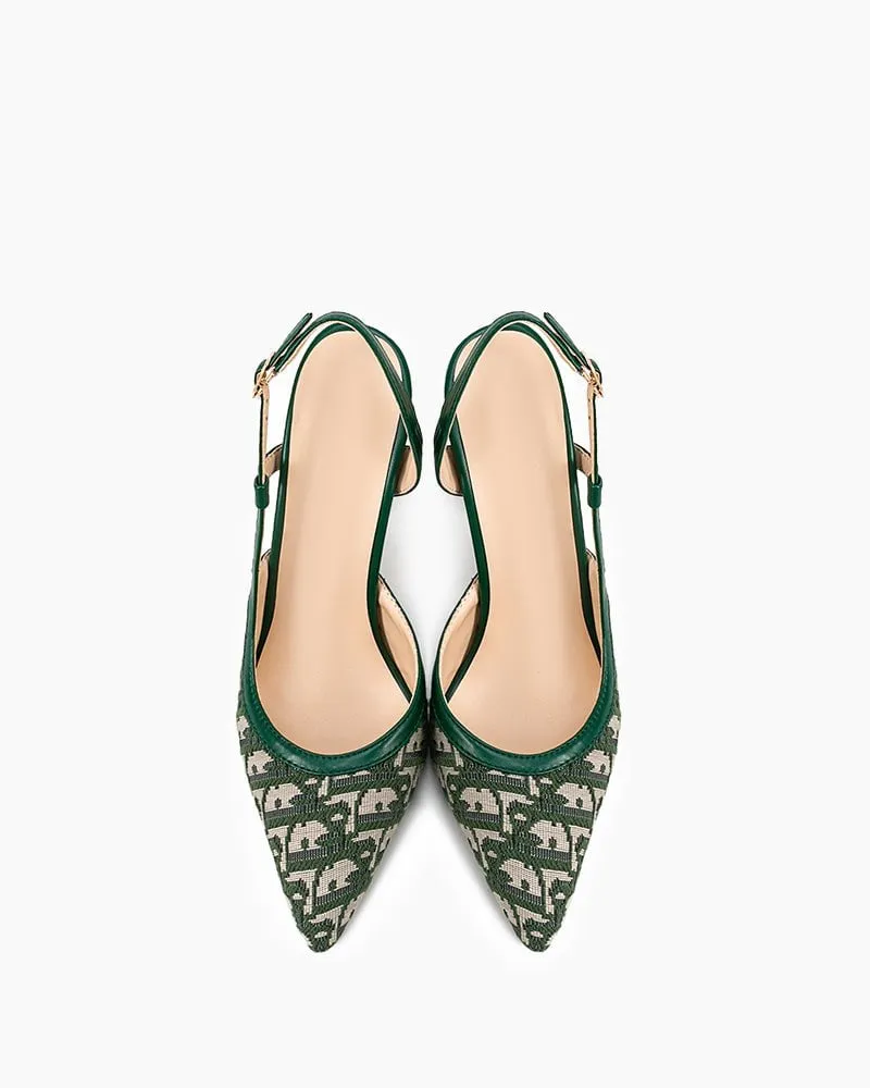 Green Print Pointed Toe Slingback High Heel Pumps sold by Larosa product image thumbnail 5