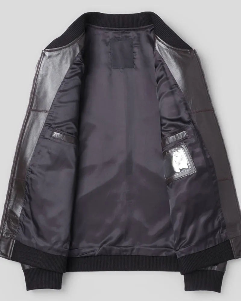 Men's Bomber Leather Crew Neck Jacket sold by Larosa product image thumbnail 5