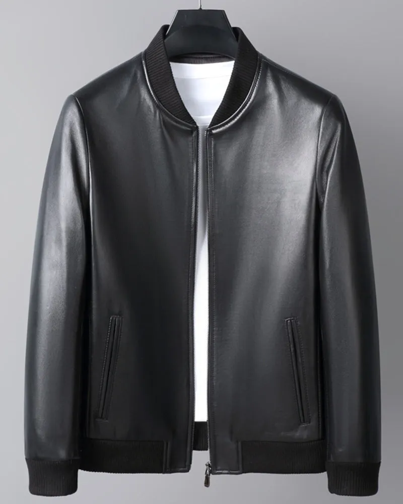 Men's Bomber Leather Crew Neck Jacket sold by Larosa product image thumbnail 2