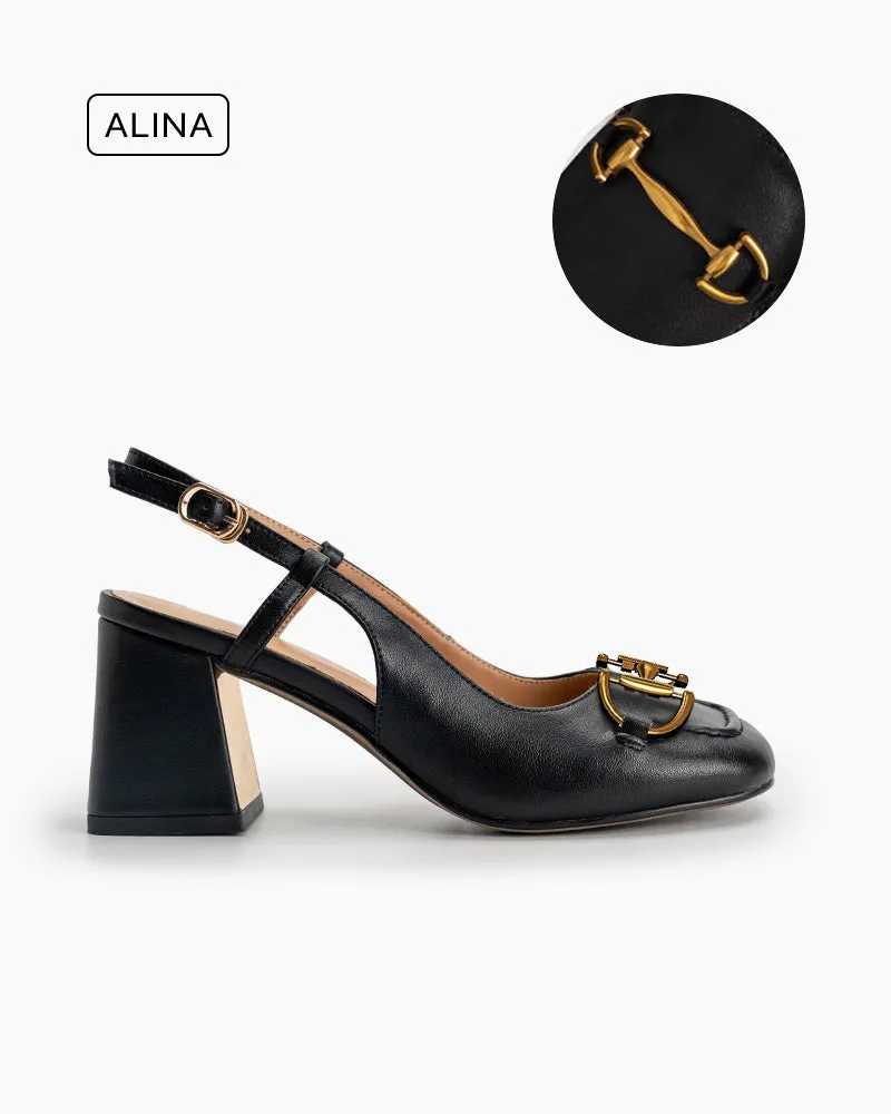 Alina Thick Heel Slingback Leather Loafers sold by Larosa