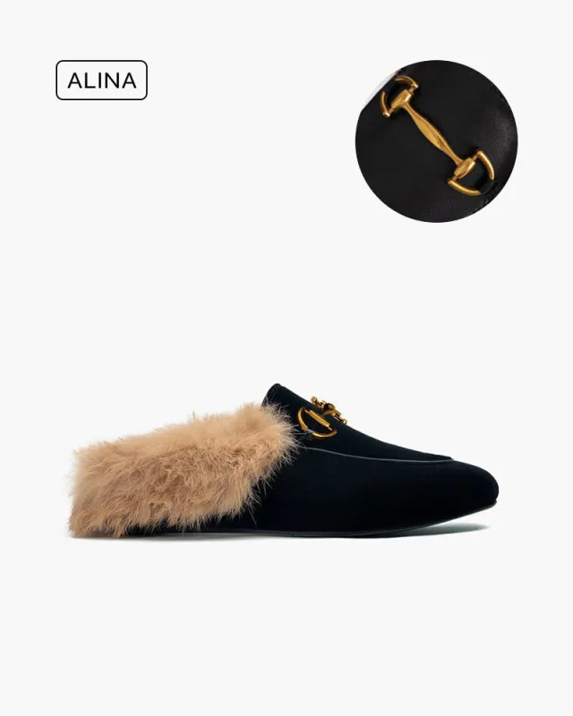 Alina Velvet Backless Fur Slip-on Comfort Mules sold by Larosa