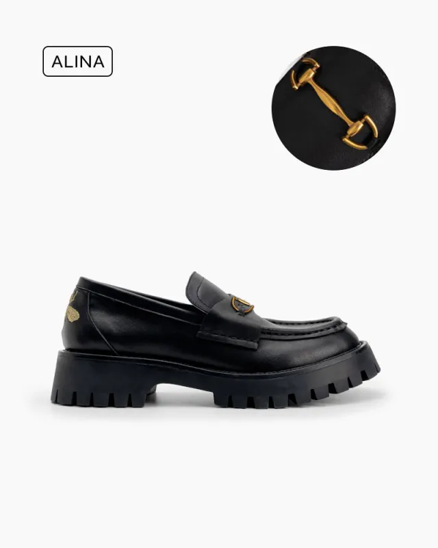 Alina Bee Embroidery Platform Leather Loafers sold by Larosa
