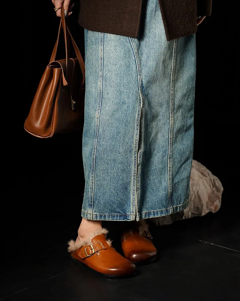 Charm Retro Wool Lining Leather Backness Mules sold by Larosa product image thumbnail 4