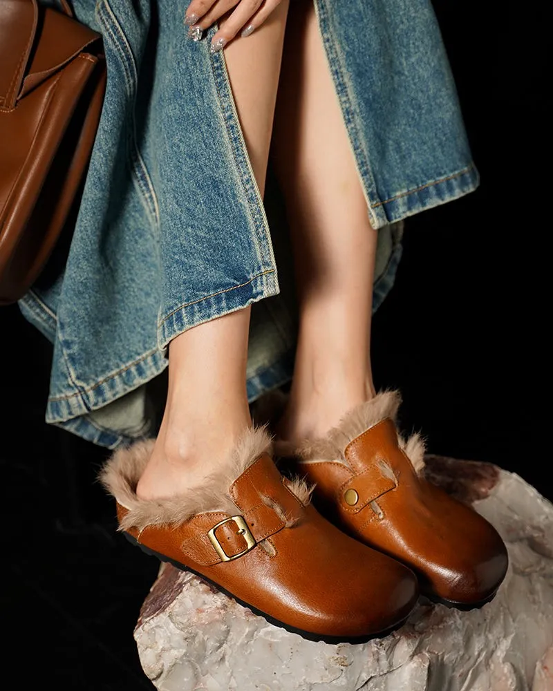 Charm Retro Wool Lining Leather Backness Mules sold by Larosa product image thumbnail 5