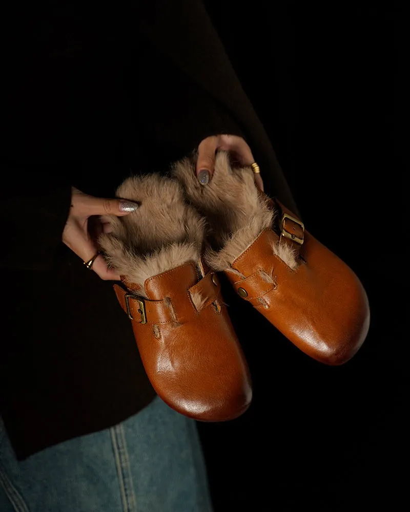 Charm Retro Wool Lining Leather Backness Mules sold by Larosa product image thumbnail 3