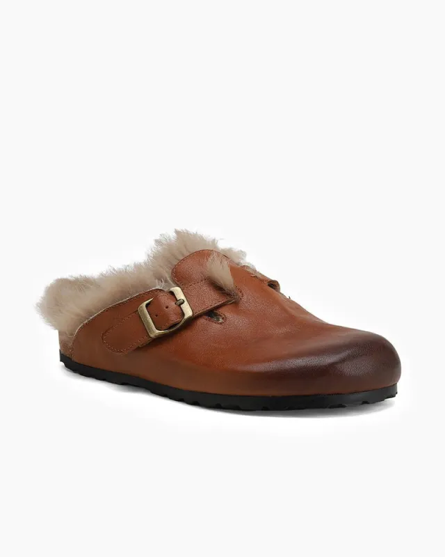 Charm Retro Wool Lining Leather Backness Mules sold by Larosa