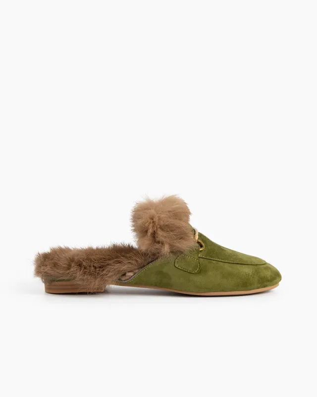 Genuine Leather Vintage Metal Buckle Flat Mules sold by Larosa