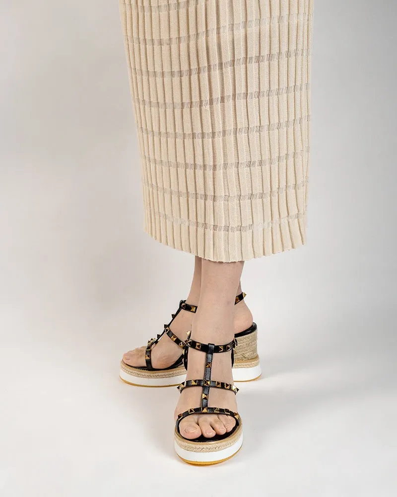 Studded Adjustable Ankle Strap Espadrille Wedges Chunky Platform Sandals sold by Larosa product image thumbnail 4