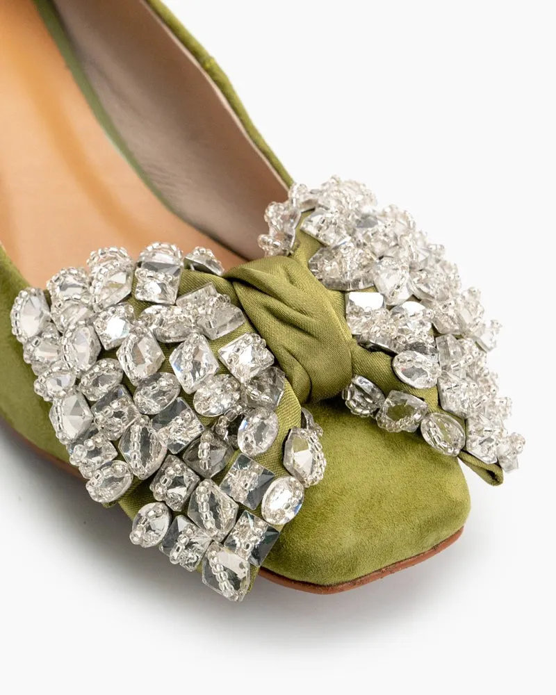 Rhinestone Bow Chunky Low Heels Slip on Comfy Pumps sold by Larosa product image thumbnail 2