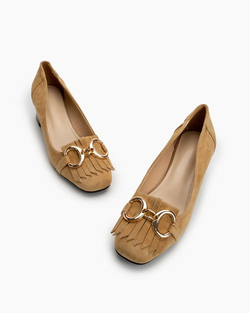 Suede Tassel Chain Decor Block Heel Loafers sold by Larosa product image thumbnail 5