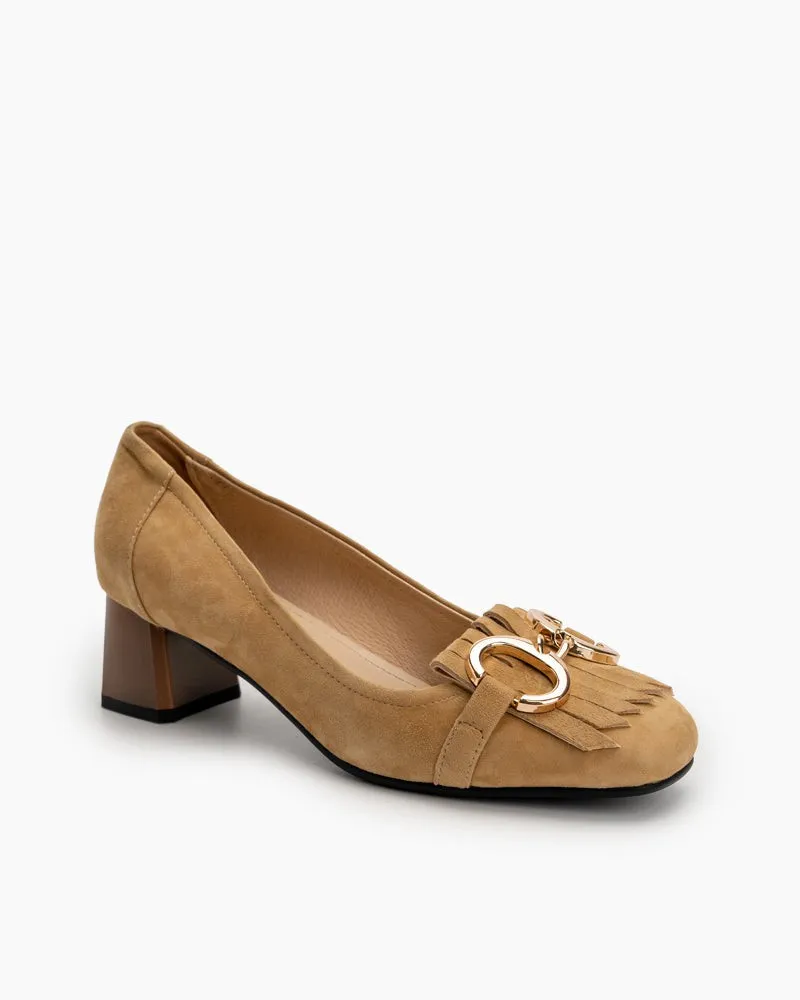 Suede Tassel Chain Decor Block Heel Loafers sold by Larosa product image thumbnail 3