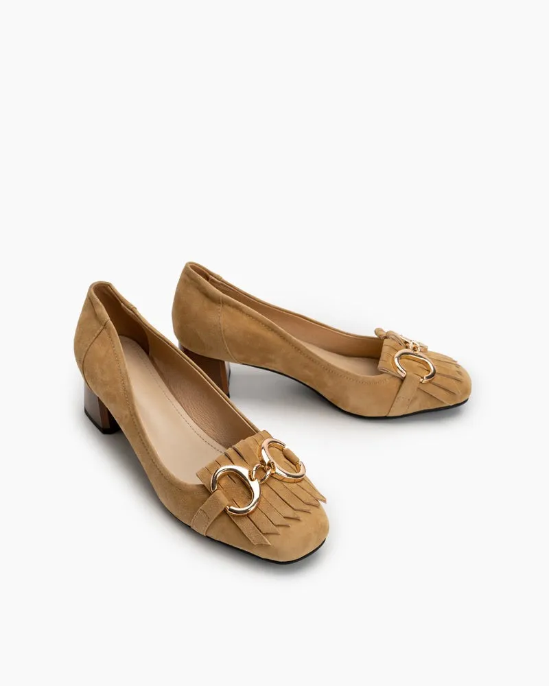 Suede Tassel Chain Decor Block Heel Loafers sold by Larosa product image thumbnail 4