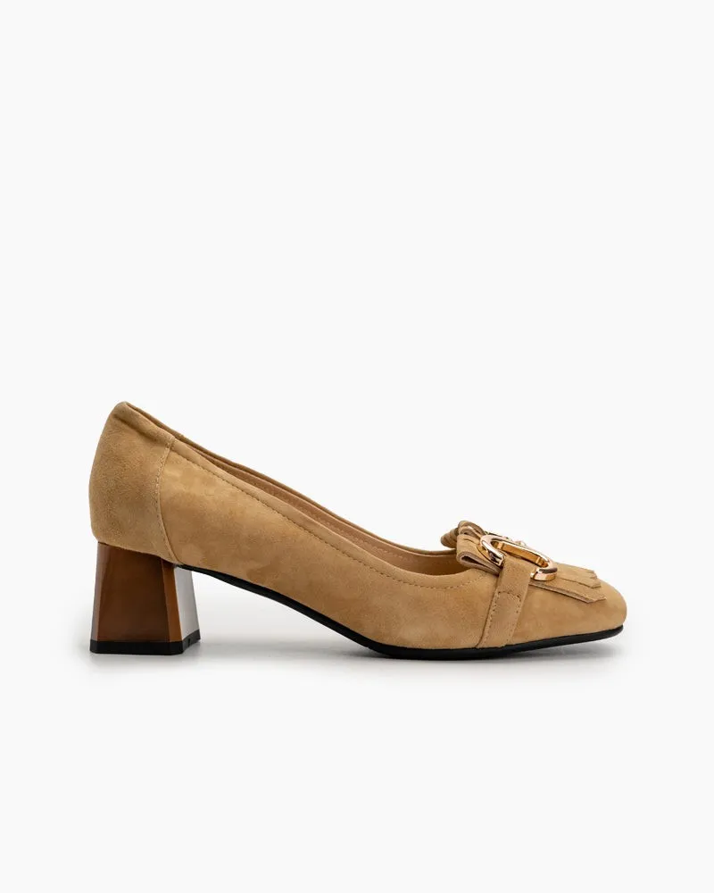 Suede Tassel Chain Decor Block Heel Loafers sold by Larosa