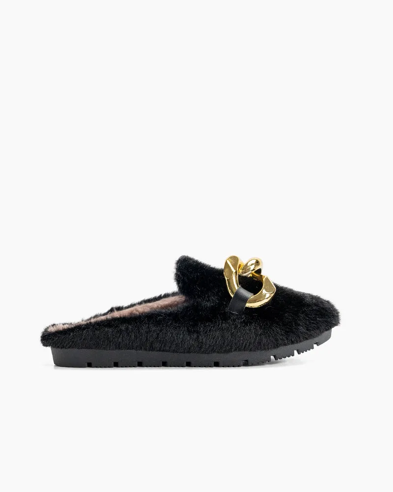 Metal Chain Fuzzy Backless Slip on Mules sold by Larosa
