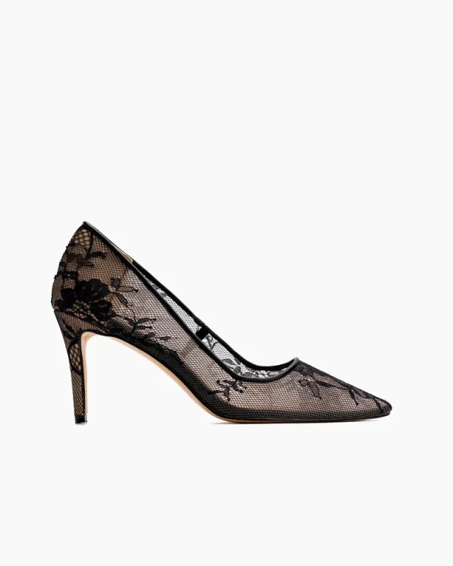 Lace Mesh Floral Embroidered Stiletto Heels made by Larosa