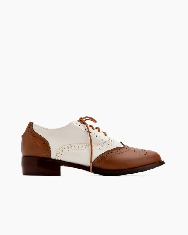 Perforated Lace-up Wingtip Leather Flat Oxfords sold by Larosa