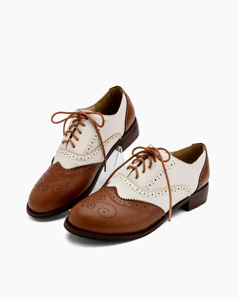 Perforated Lace-up Wingtip Leather Flat Oxfords sold by Larosa product image thumbnail 3