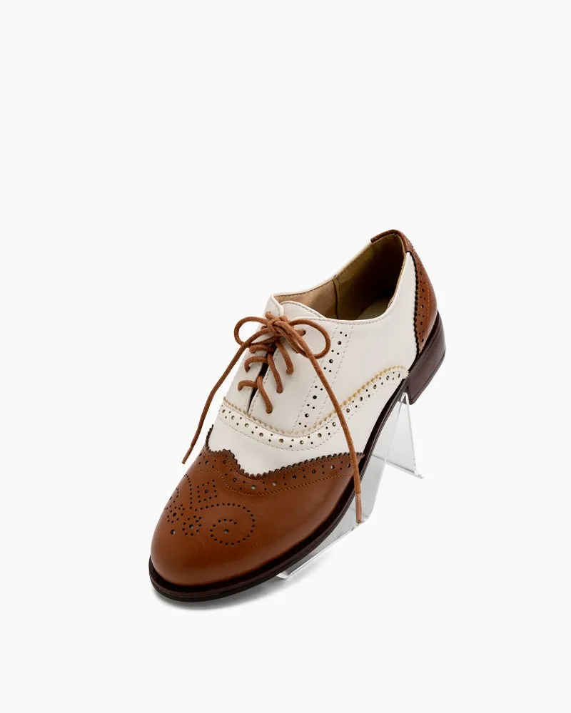Perforated Lace-up Wingtip Leather Flat Oxfords sold by Larosa product image thumbnail 4