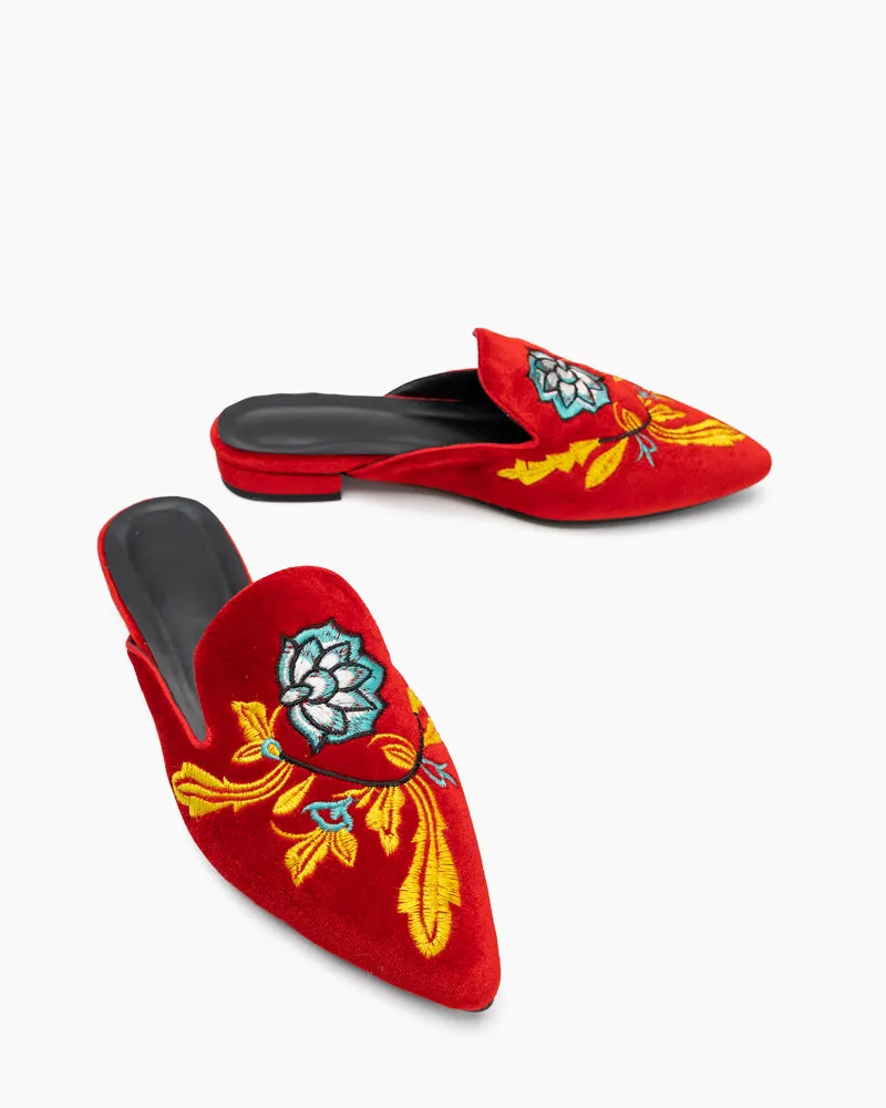 Embroidered Floral Flat Pointed Toe Mules sold by Larosa product image thumbnail 3