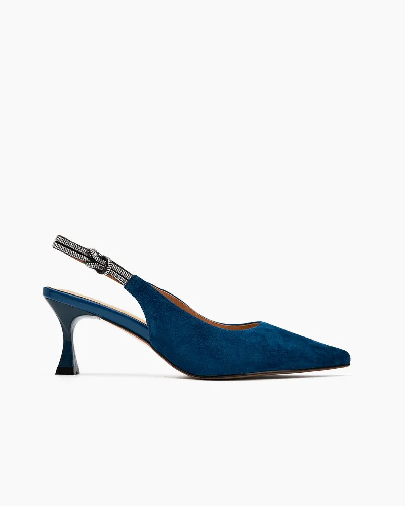 Suede Rhinestone Decor Kitten Heeled Sandals sold by Larosa