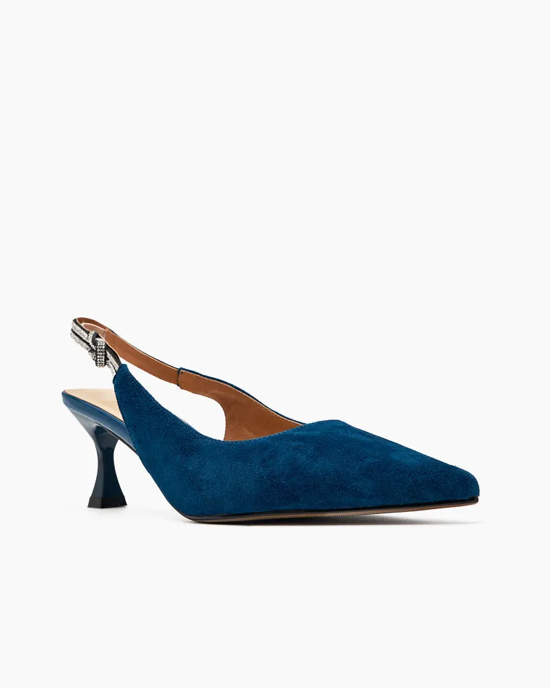 Suede Rhinestone Decor Kitten Heeled Sandals sold by Larosa product image thumbnail 4