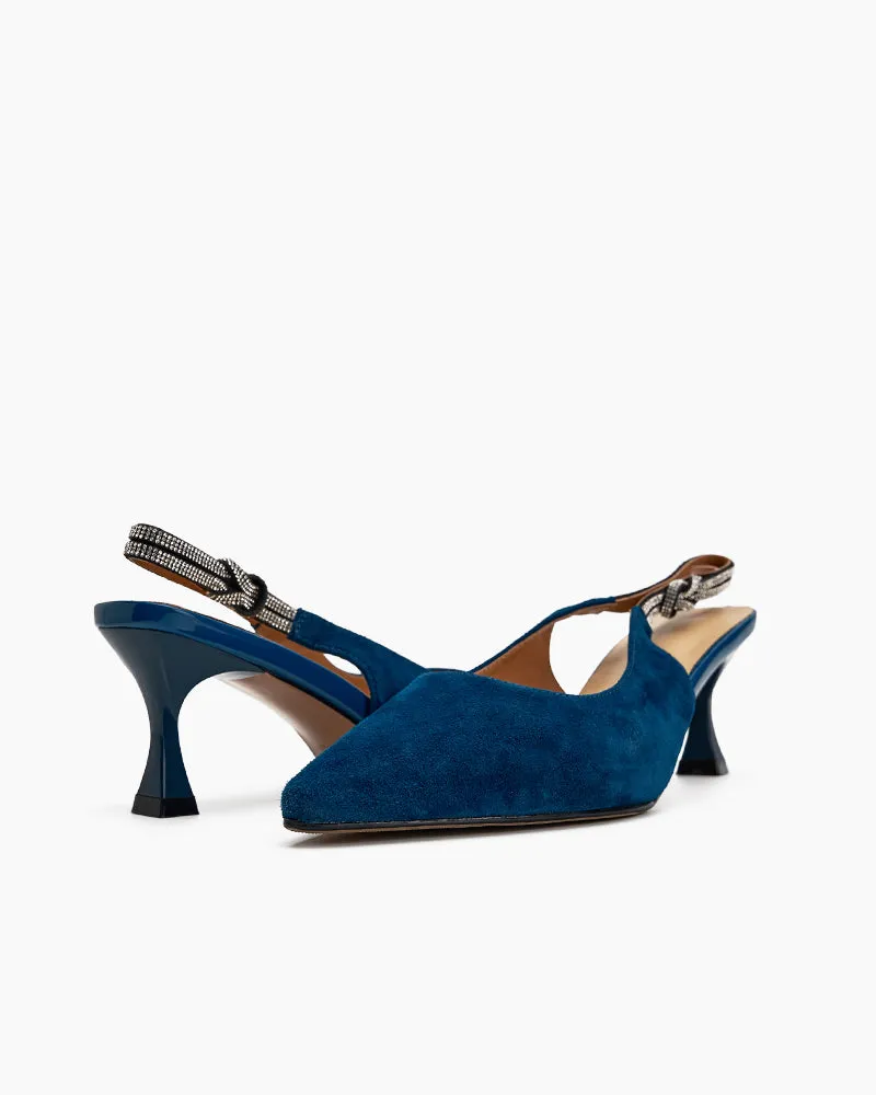 Suede Rhinestone Decor Kitten Heeled Sandals sold by Larosa product image thumbnail 5